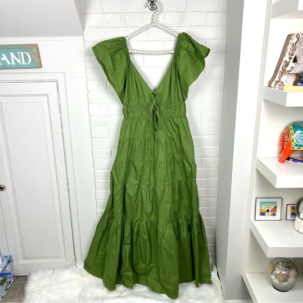 Tuckernuck Moon River Olive V Neck Maxi Dress Size L - Picture 2 of 12